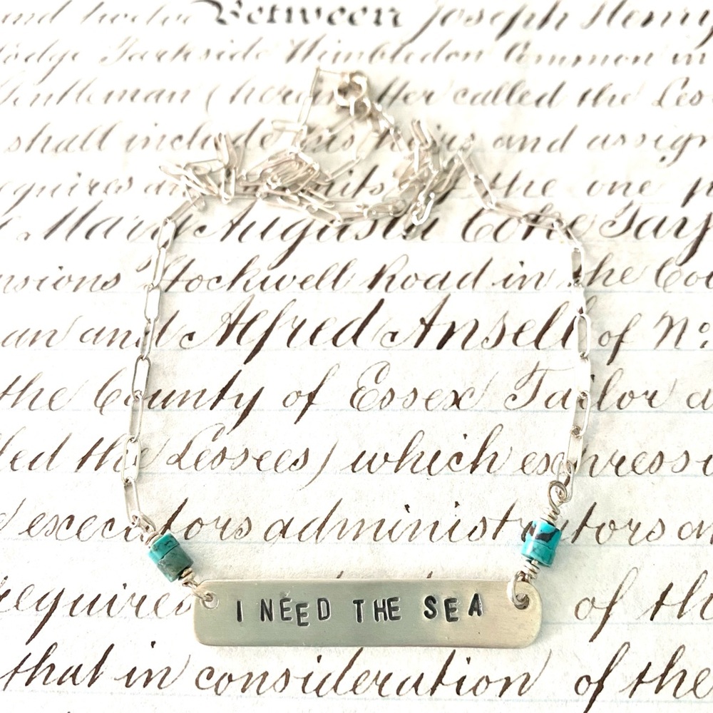 Beautiful 925 Silver Necklace I Need the Sea with Turquoise Beads.